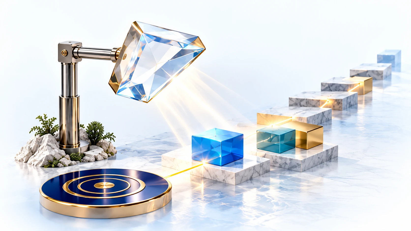An architectural prism illuminates the connection between a target and practical stepping stones