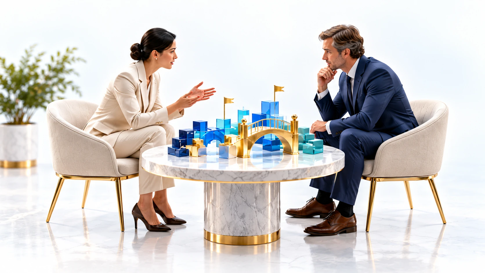 Two human professionals discuss a practical work challenge